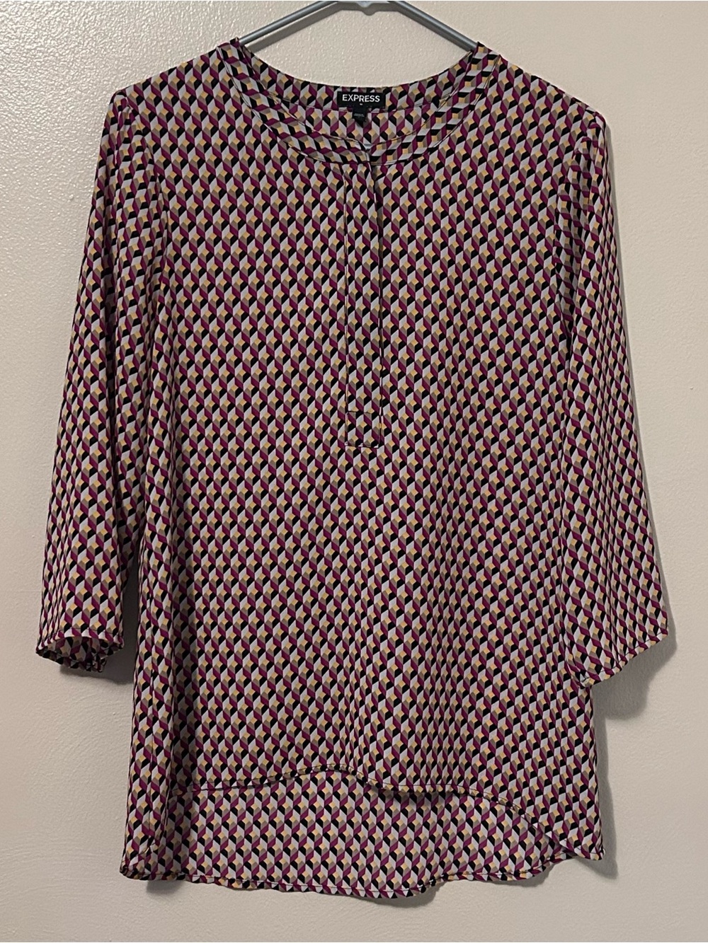 Express Pink, Black, Yellow and Cream Geometric Zip-Front Blouse